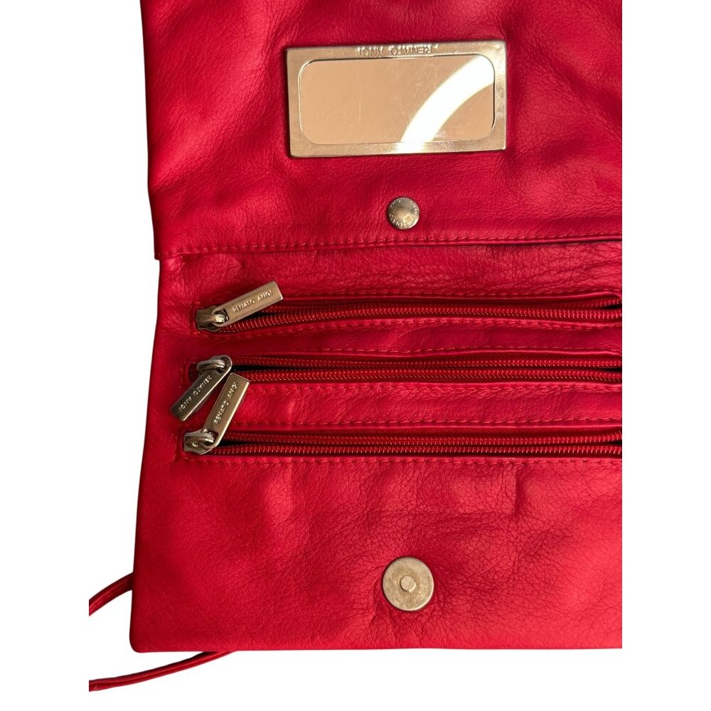 Renato Angi Portofino Italian Leather Crossbody Bag Red Scenic Print - Picture 5 of 7